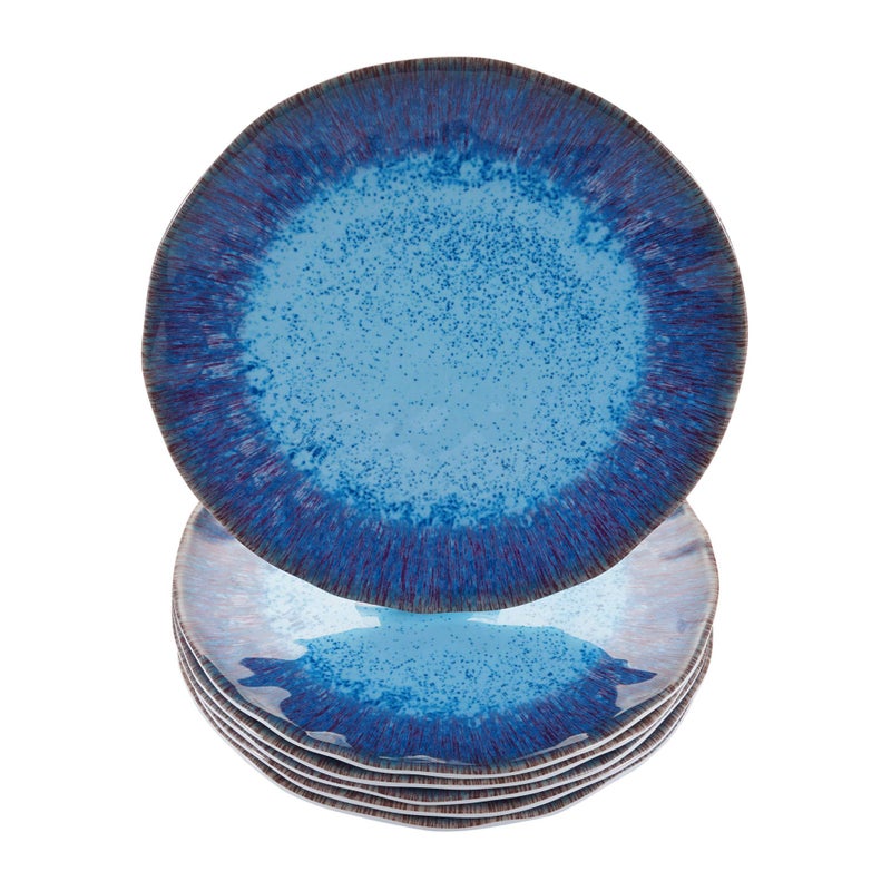 Topmela Melamine Salad Plate Plastic Dinner Plastic Plate Set of 6 Pcs 9 inch Round Lightweight Plates Shatter Proof Chip Resistant Dishwasher Safe Not Microware Not Oven(Deep Blue) - Image 1